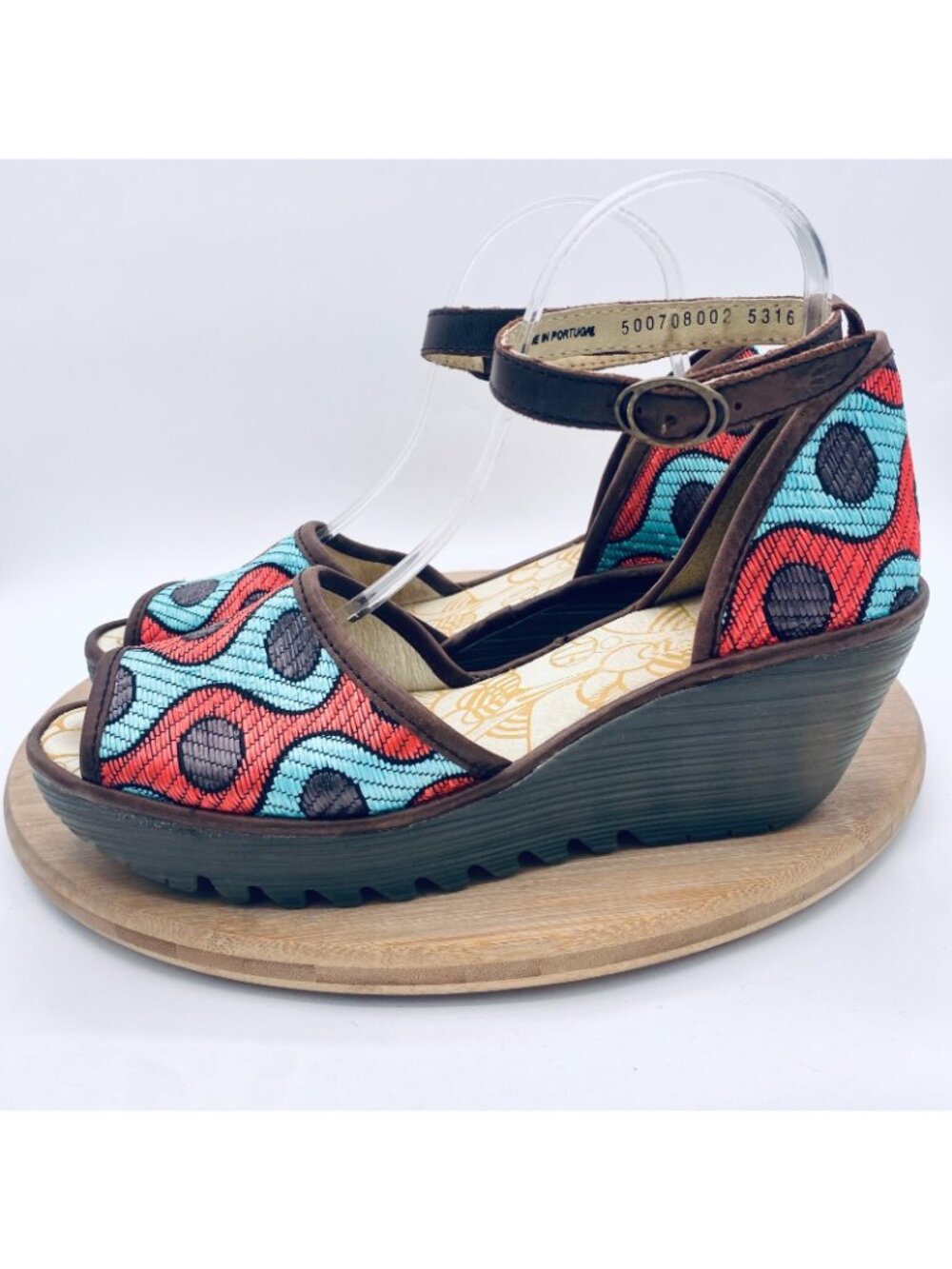 Fly London Sandals Womens 10 41 Multicolor Leather Slingback Yeji Wedge Abstract - Picture 6 of 12